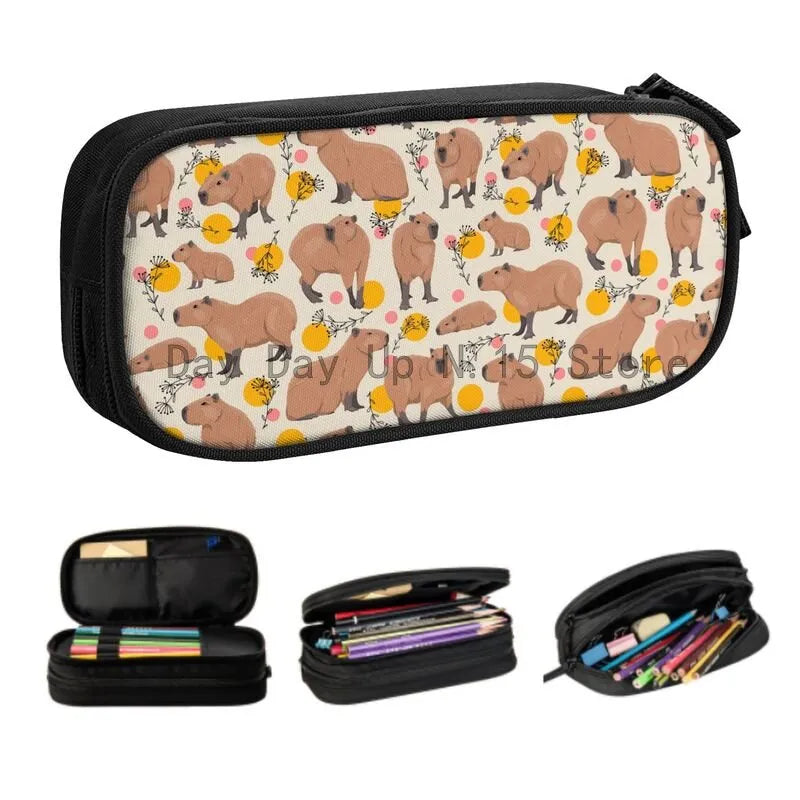 Cute Capybara Pencil Case for Boy Girl Large Storage Pencil Box School Accessories